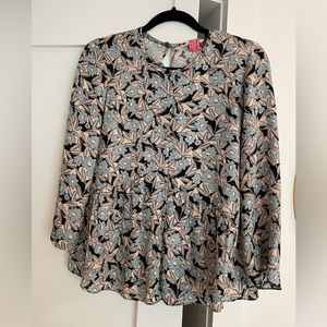 Rebecca Taylor Pink/Blue Bijou Silk Peplum Blouse